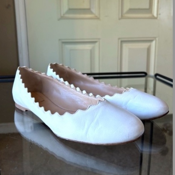CHLOE Lauren Scalloped Leather Ballet Flats in White EUC/sz 6 - Picture 4 of 15